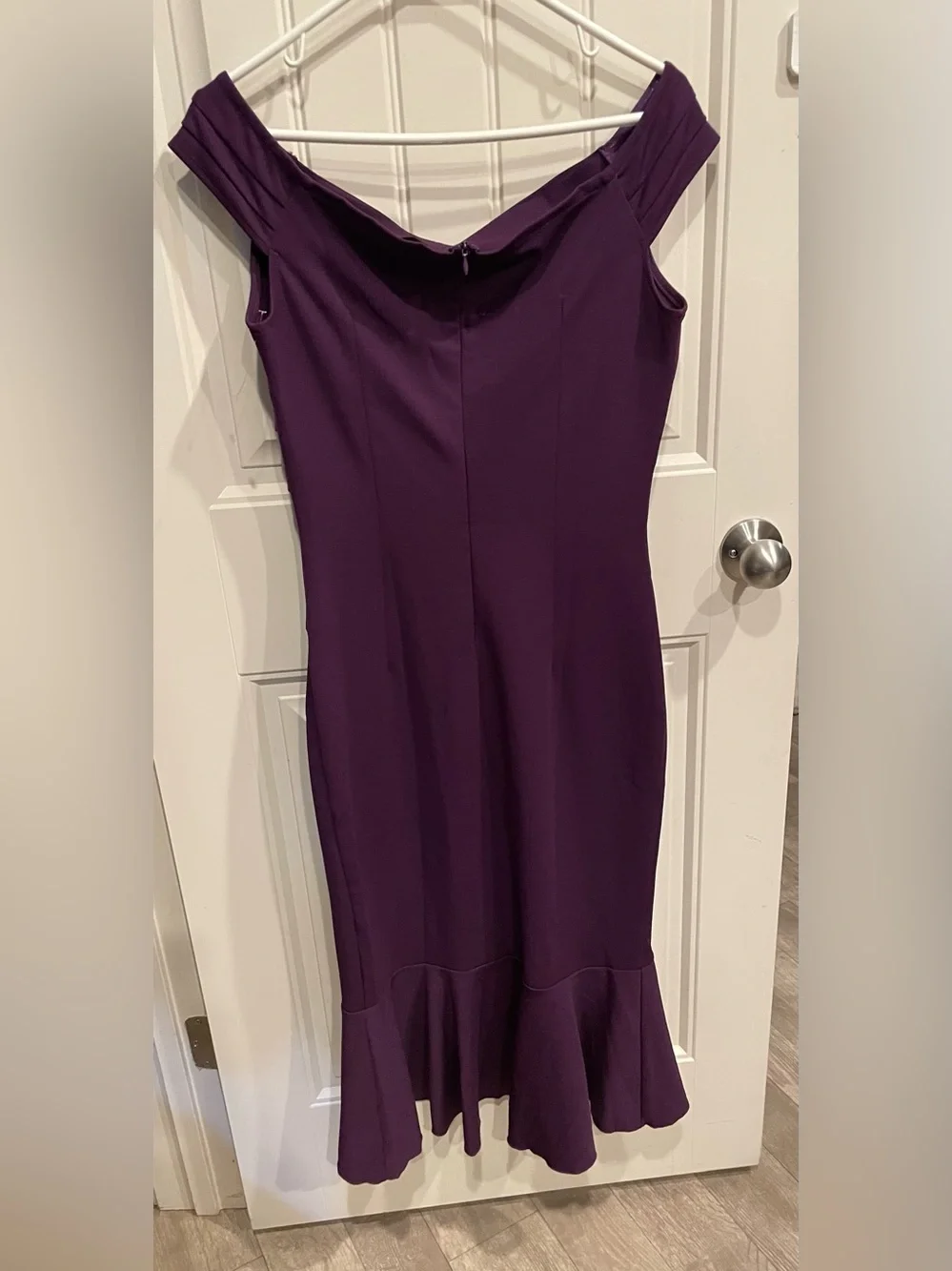 Knitee Off-Shoulder Purple Ruffle Hem Midi Dress by - Picture 4 of 4